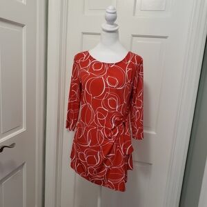 NWT Alfani Red & White Leaf Print Knit Top, Side Tie, Size Medium, Ret. $59.50